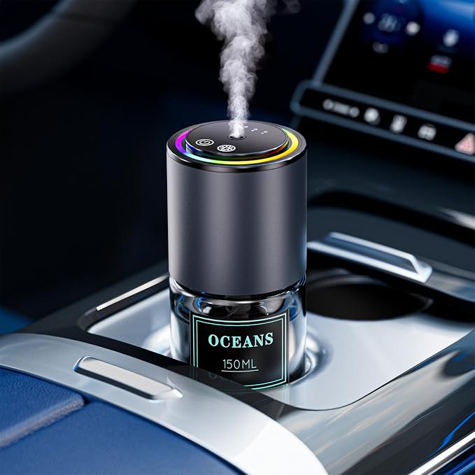 Car Air Freshener Diffuser,Smart Car Air Freshener 150ml Capacity for 6 Months,RGB Music Syncing Light,Auto On/Off,Suitable for Cars,Offices (Ocean)