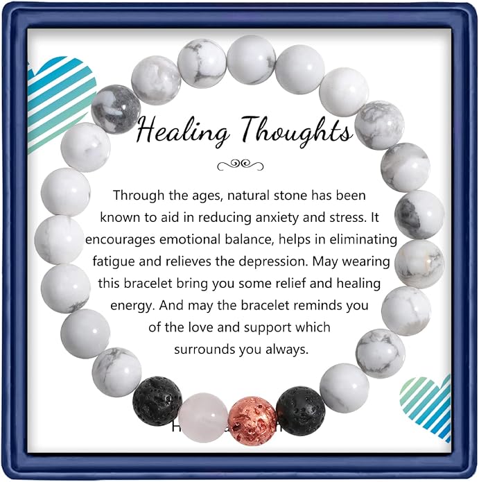 Healing Bracelets for Women, Anti Anxiety Yoga Beads Stress Relief Healing Thoughts Bracelets Relaxation Gift Aromatherapy Essential Oil Diffuser Lava Bracelet Gifts for Women
