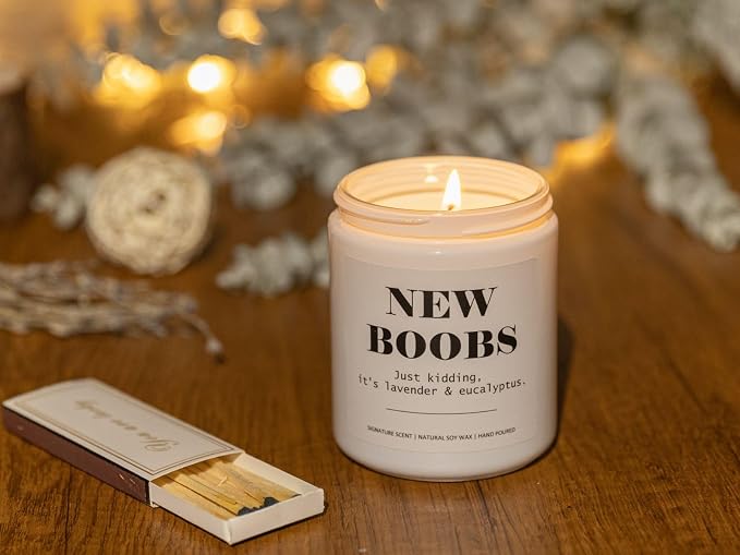 Lavender & Eucalyptus Soy Wax Candle, 7OZ - Breast Cancer Survivor Gifts for Woman, After Breast Surgery Gifts, Breast Reduction, Augmentation, Boob Job Recovery, Smells Like New Boobs