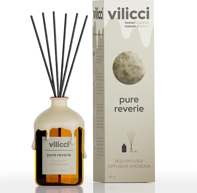 Vilicci Reed Diffuser, Pure Reverie Scent, Strong Home Air Freshener, Long-Lasting Aroma Diffuser for Home and Office Decor, Vegan, Cruelty-Free Oil Ingredients, 3.4 oz (100ml)