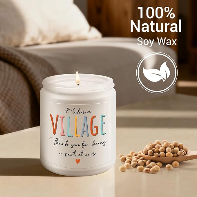 Teacher Gifts for Women - Thank You Gifts for Women Men - Appreciation Gift for Nurse Coworker Employee Daycare Provider Nanny Babysitter - It Takes a Village Scented Candle