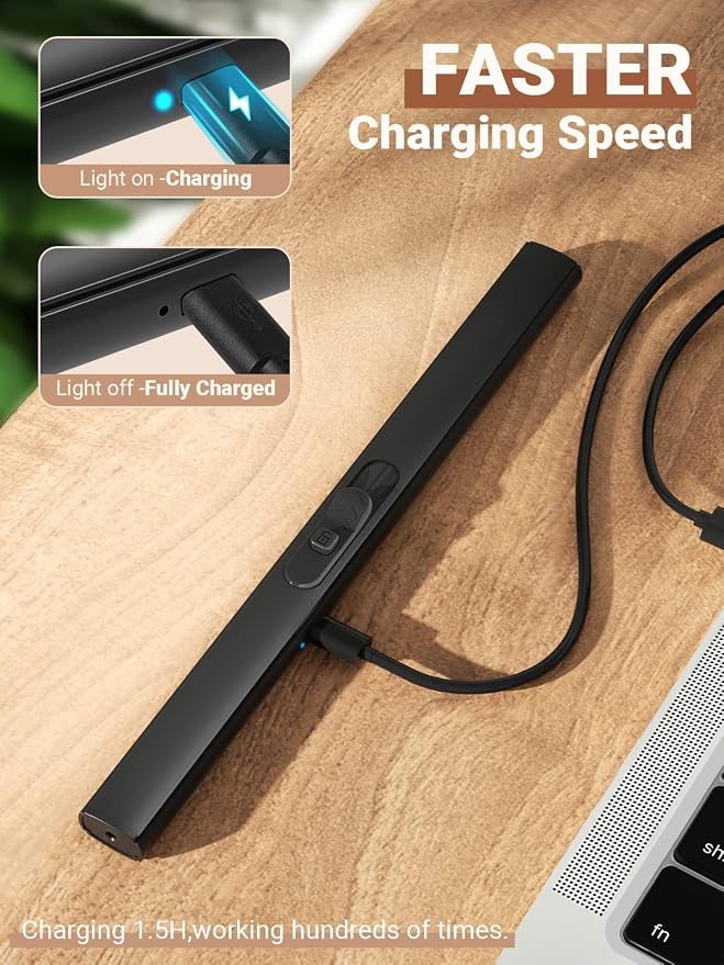 Candle Lighter Stocking Stuffers for Women Men, Electric Candle Lighter USB Rechargeable for Him Wife Grandma Girlfriend Safety Lock Long Lighters for Grill Home Kitchen BBQ Camping