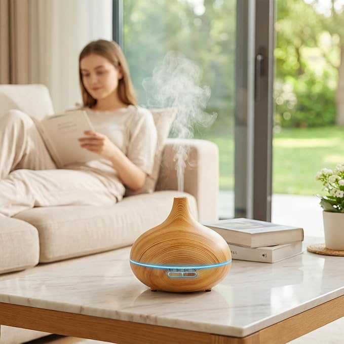 Rechargeable Diffuser for Essential Oils Large Room, 450ml Battery Operated Diffuser with Remote Control, Aromatherapy Oil Diffuser with Timer, 7 Colors Light air humidifiers for Home&Office