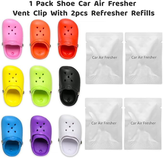 Cute Car Air Freshener, 1 Pack Shoe Shape Car Vent Clip with 2 PCS Refills Solid Fragrance Replacement Pads - Car Decor with Blue Perfume Clip - Interior Accessories for Men/Women