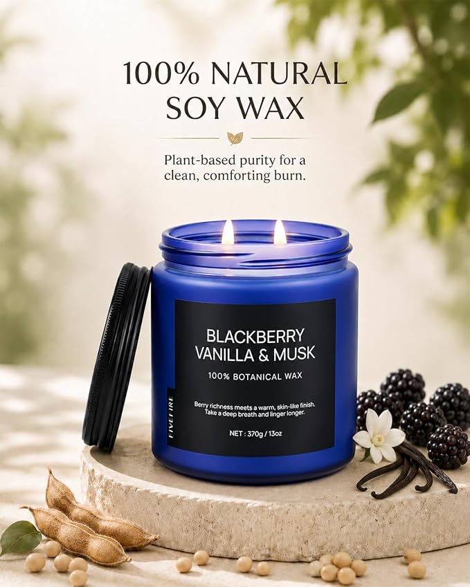 BlackBerry Vanilla Musk Home Scented Candles, 13oz Organic Soy Wax, 76-Hour Clean Burning, Natural Non-Toxic, Fruity & Warm Sensual Scent for Relaxation, Aromatherapy Housewarming Candle Men Women