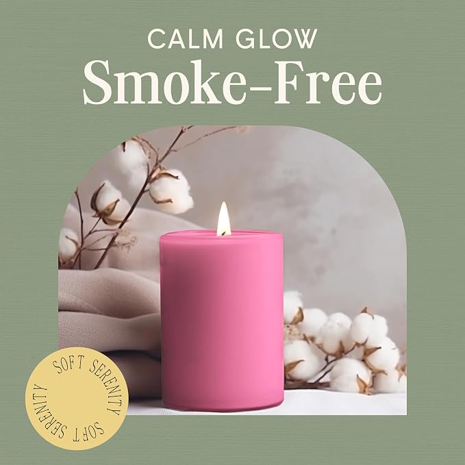 Mister Candle Dripless Unscented Pink Pillar Candles, Set of 3 Hand Poured Solid Color Non-Scented Candles for Home Decor, Premium Wax, 60 Hr Burn Time - 3x4 Inch, Pink