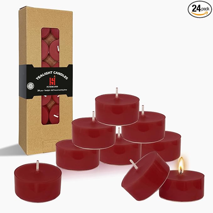 Apple Scented Tealight Candles, Red Scent Tea Lights Candles Clear Cup, 24 Pack Colored Tealights Candle, 6 Hour Burn Time Tea Candles for Party, Christmas, Halloween Decor