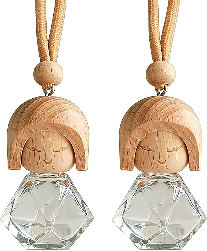 Car Air Freshener 2 Pack, Refillable Empty Glass Bottle Hanging Diffuser for Essential Oils, Car Fresheners DIY Scent, Car Accessories for Women & Men, Cute Aromatherapy Pendant Decor-A5