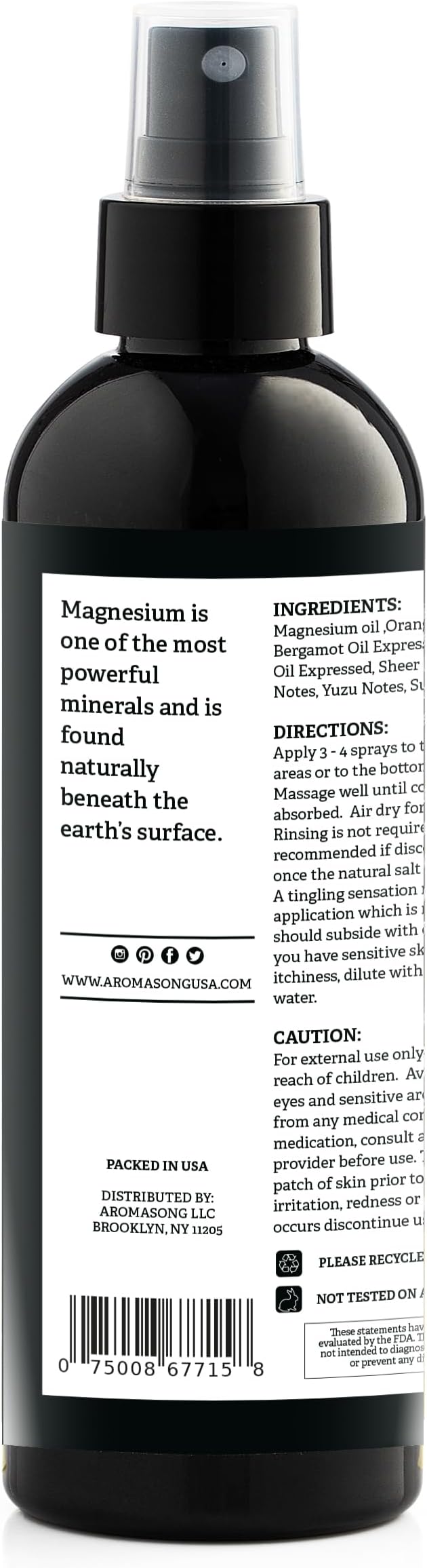 Aromasong Magnesium Spray Grapefruit- Extra Strength (23mg in Each Spritz) 8 Oz - Natural and Pure Magnesium Oil Spray - Made in The USA - for Leg Discomfort and Promotes a Calm Sleep