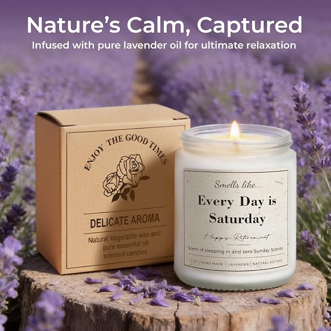 Retirement Gift for Woman, Men - Every Day is Saturday - 7oz Lavender Scented Soy Wax Candle, Funny Retired Gifts for Women, Coworker, Boss, Teacher, Friend, Farewell Present