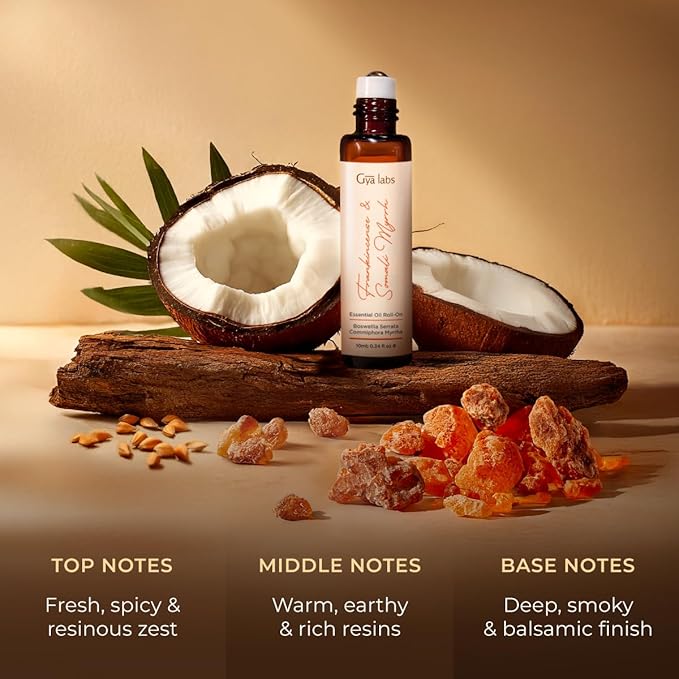 Gya Labs Frankincense & Somali Myrrh Essential Oil Roll On - 0.34 Fl Oz - Travel Size Roller for Camping, Skin, Aromatherapy Relief, Convenience
