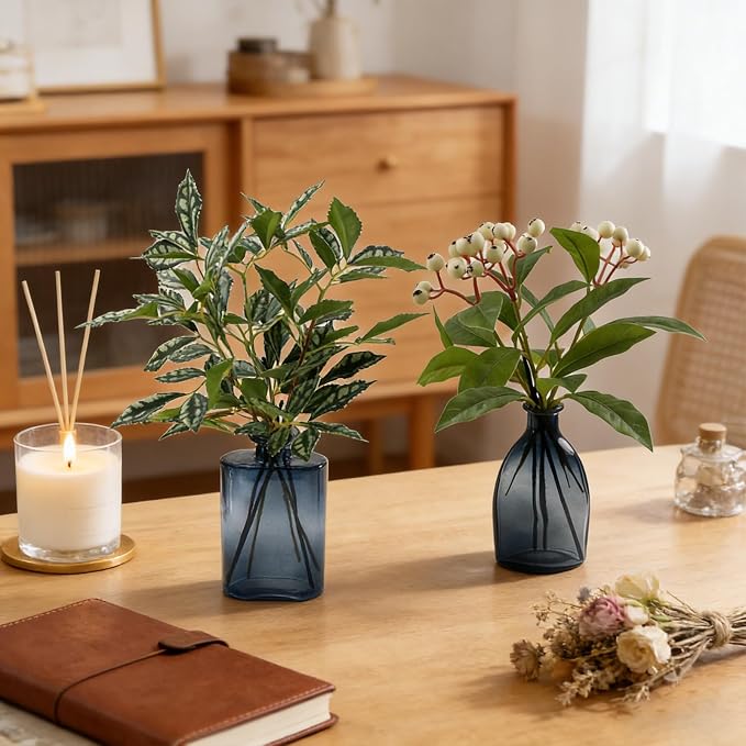 Empty Reed Diffuser Glass Bottle Set, Scent Diffuser Empty Bottle with Sticks Eucalyptus, Fragrance Aromatherapy Essential Oil DIY Jar for Home Shelf Bedroom Bathroom Office Decor
