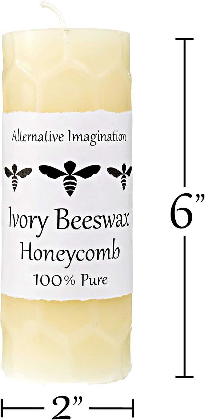 Honeycomb White Beeswax Candles - 2x6 Pillar Candles, 60 Hours - Naturally Whitened & Additive Free - Smokeless, Dripless, Unscented - 1 Pack - for Home Decor, Gifts - Alternative Imagination