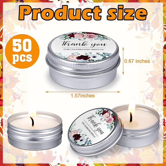 MTLEE 50 Pcs Wedding Candles Gift Favors for Guests 1 Oz Lavender Scented Soy Wax Aromatherapy Candle Favors for Bridal Shower Rustic Wedding Party Guests(Thank You)