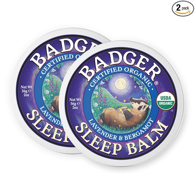 Badger Sleep Balm, Organic Essential Oil Aromatherapy Natural Sleep Balm for Adults & Kids, Relaxing & Calming Lavender & Bergamot Anxiety & Natural Sleep Support, 2 oz Tin, 2 Pack