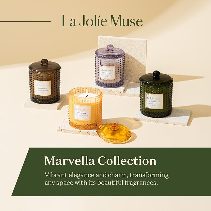 LA JOLIE MUSE Woody Jasmine Candles for Home Scented, Non Toxic Natural Soy, Luxury Candles Gifts for Women, Natural Soy Wax, 75 Hours, 10 OZ