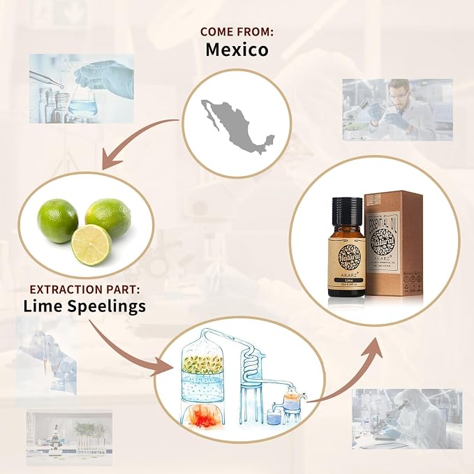 AKARZ Lime Essential Oil Natural Organic Lime Oil for Skin Body Hair Care,Diffuser, Candle,Soap,Making, DIY,Massage Aroma 10ml