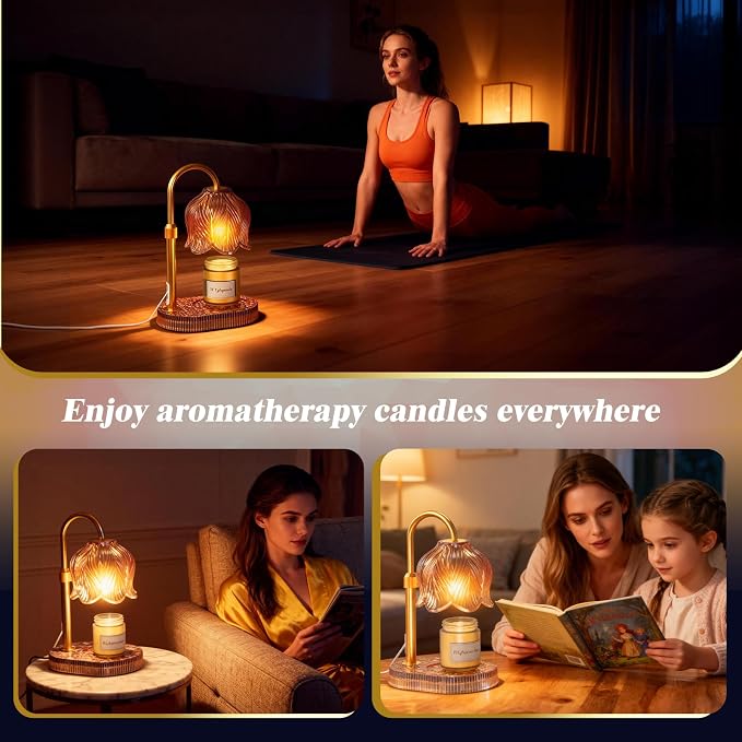 Candle Warmer Lamp with Adjustable Height - Flameless 4-Level Dimmable Wax Warmer, Timer Function & Stylish Design in Multiple Colors (Brown)