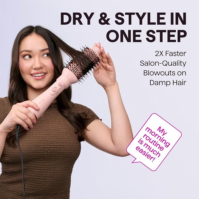 Blow Dryer Brush Set, Wavytalk Air Sculpt 5-in-1 Hot Air Brush Set, Multi Hair Styler for Salon Blowouts, Smooth Curls, Volumizing and Straightening, Sleek and Less Frizz, Pink