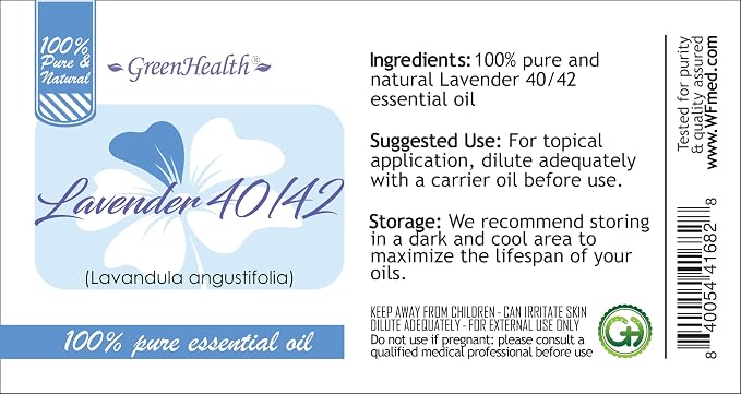 Lavender 40/42 Essential Oil – 8 fl oz (237 ml) Aluminum Bottle w/Plug Cap – 100% Pure Essential Oil – GreenHealth