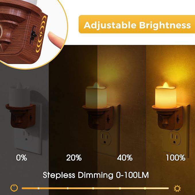 L LOHAS LED Night Light, 2 Pack Amber Flameless Candle Night Light Plug in, Dusk to Dawn Sensor, 0-100LM LED Dimmable Nightlight, Vintage Decorative Night Lights for Hallway Bathroom