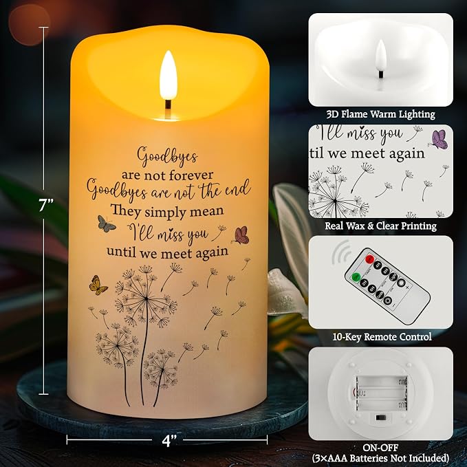 Flameless Memorial Candle, Real Wax LED Light with Remote Sympathy Gift Bereavement Gifts for Loss of Loved One Memorial Gifts for Loss of Mother Father Remembrance Gifts (4" x 7")