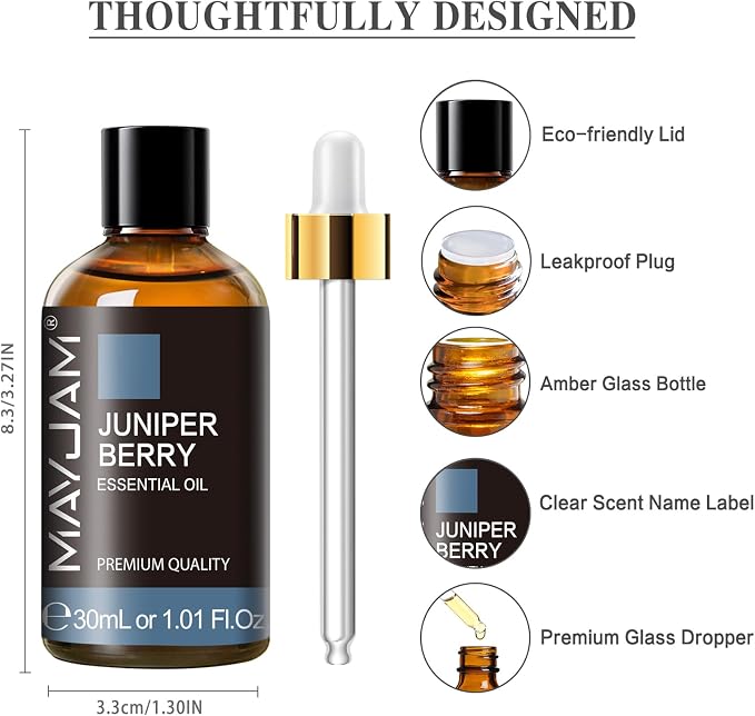 Juniper Berry Essential Oil 30ML/ 1.01FL.OZ, MAYJAM Pure Juniper Berry Oil for Massage, Diffuser, Soap Making, Long Lasting Scents