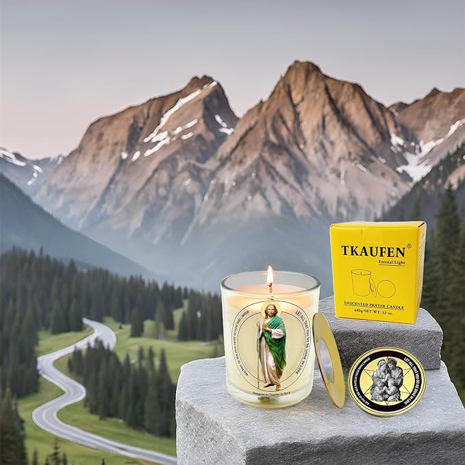 Saint St. Judas Tadeor Candle, 50 Hours with Warmer Ring│Hand-Poured Soy Wax│Money Attract, Financial Miracle, Blessing, Heal Illness, Fix Failing Grades│Design in Paris│3“×3.6”