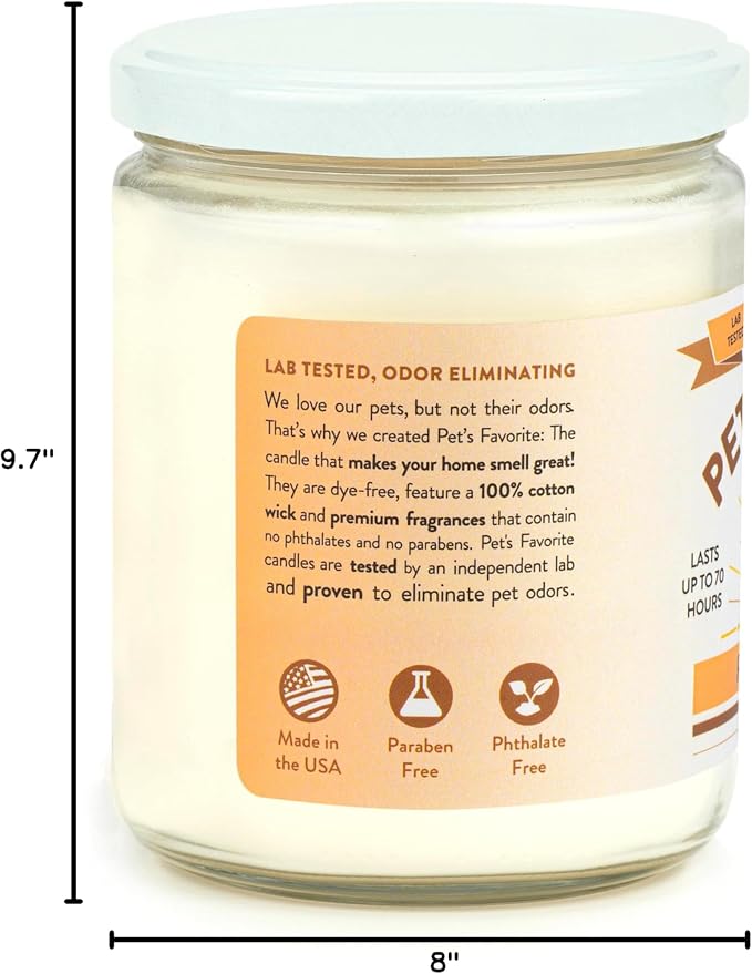 Pet's Favorite Pet Odor Candle, Clean Burning, Long Lasting Candles with a Natural Fiber Wick and 70 Hour Burn Time, Pumpkin Spice Pack of 2