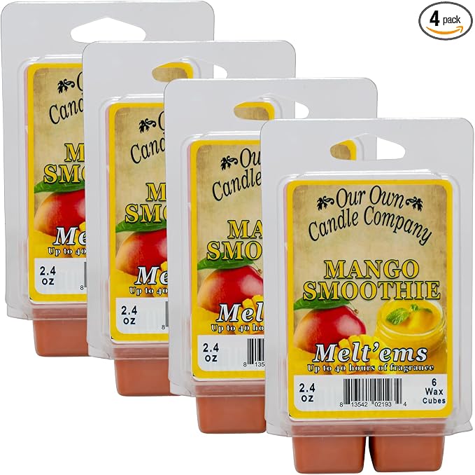 Our Own Candle Company Premium Wax Melt, Mango Smoothie Scent, Handmade in the USA, 24 Cubes (4 Pack, 9.6oz Total)