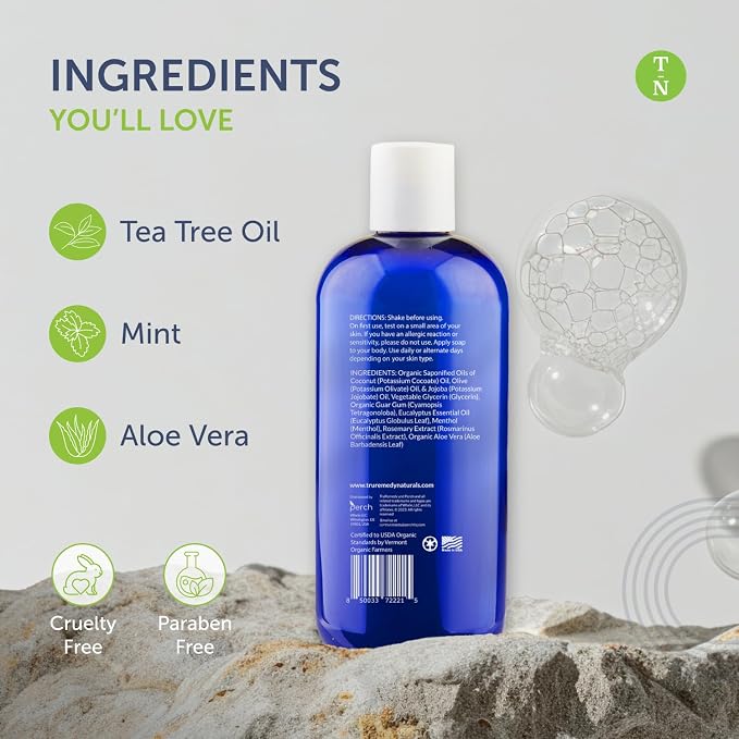 Truremedy Naturals 12oz Tea Tree Oil Body Wash - Pack of 2 - Tea Tree Soap with Aloe and Peppermint Oil - Moisturizing Foot Wash - Suitable for All Skin Types
