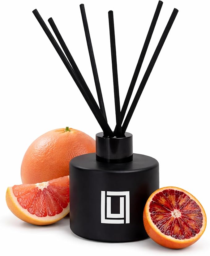 Lulu Candles | Reed Diffuser Set | Blood Orange & Grape Fruit | 6 Reed Sticks | Scent Diffuser for Bedroom Bathroom Living Room & Office (4.2 FL Oz.)