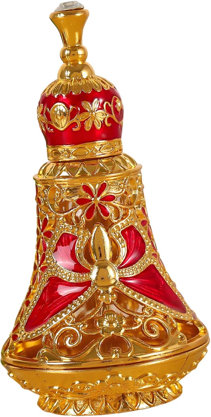 Arabic Patterns Scent Bottle, Middle Eastern Alloys Stylish Perfume Bottle, Small Sized Portable Container for Home Travel Carrying
