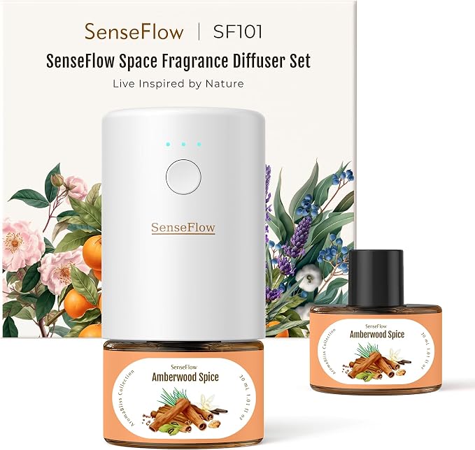 Plug-in Air Freshener for Home, Waterless Essential Oil Diffuser for Bedroom and Bathroom, Non-Toxic Formula for Pets and Nursery, 120 Days Runtime, Refillable Amberwood Spice(Burnt Sienna)