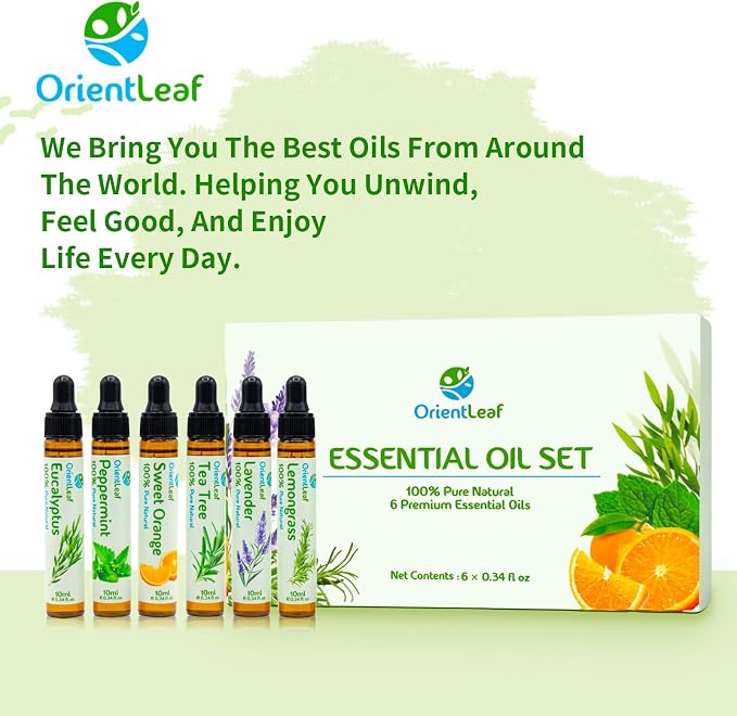 ORIENTLEAF Blended Essential Oils Set, Blends for Diffusers, Fragrance, Aromatherapy, Humidifiers, Peppermint, Tea Tree, Lavender, Eucalyptus, Orange, Citronella