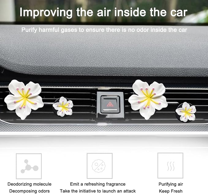 Bittwee 4PCS Car Air Vent Clip, Cute Refillable Flower Aesthetic Automotive Vent Clip Air Freshener Diffuser for Women Girls, Vehicle Interior Decoration Universal for SUV Truck RV and More（White）