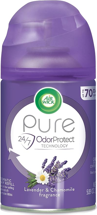 Air Wick Pure Freshmatic Refill Automatic Spray, Lavender & Chamomile, 1ct, Air Freshener, Essential Oil, Odor Neutralization, Packaging May Vary, Clear, 5.89 Ounce (6233877961)