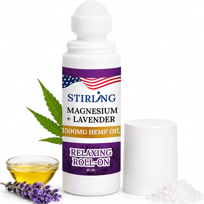 Stirling Lavender Roll On Lotion with Magnesium and Pure Hemp 1500mg – Fast Acting Muscle Relief, Calming Scent for Relaxation & Recovery, Natural Ingredients