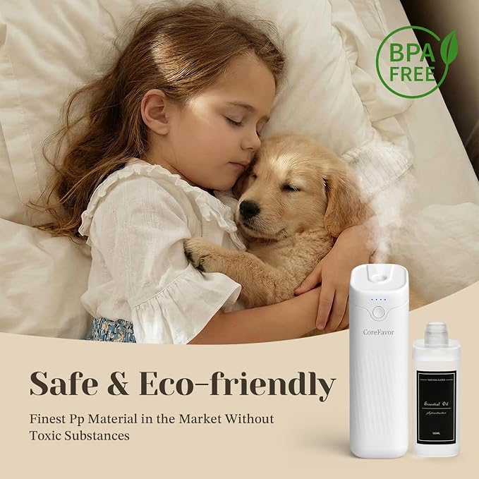 Waterless Essential Oil Diffuser, 4.06fl oz(120ml) Portable Battery Operated Cold Air Aroma Scent Machine, 4 Intensity Levels, Quiet Diffuser for Bedroom Office Bath Car (White-Luxury1)