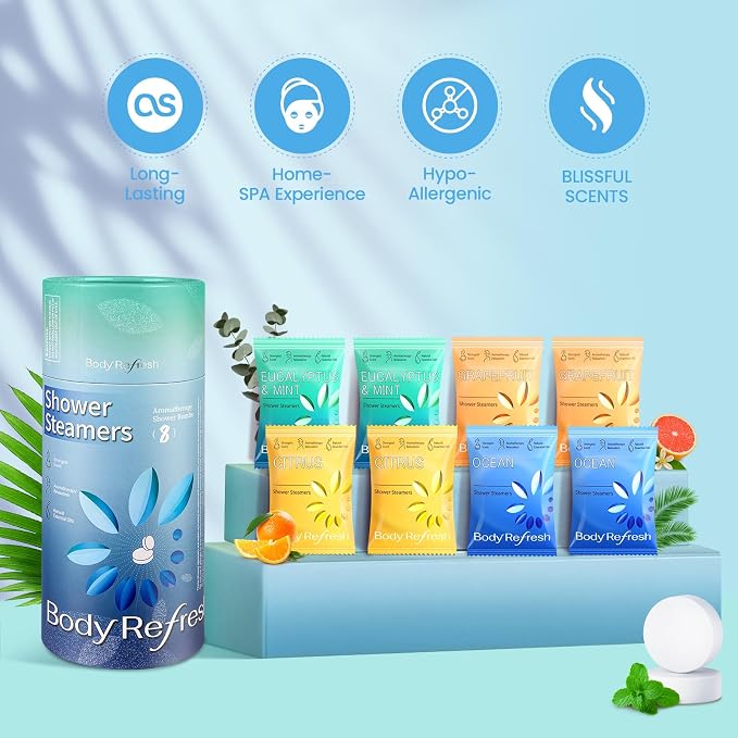 BodyRefresh Shower Steamers Aromatherapy 8 Pack, Shower Bombs with Essentials Oil for Stress Relief, Relaxation, Self Care Home Spa Gifts for Women Men