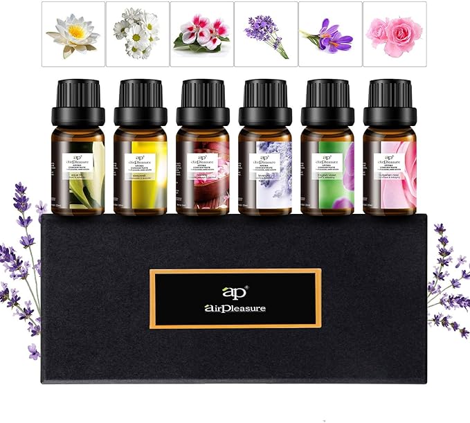 Floral Essential Oils Set, 6x10ml Fragrance Oils Kit for Diffuser, Humidifier, Aromatherapy, Air Purifier - Aqua Lily, Sleepwell, Relaxing, English Violet, Bulgarian Rose, Lavender