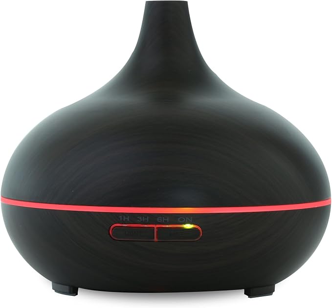 EcoGecko Dark Wood Grain Look Essential Oil Diffuser, Ultrasonic Diffusing Cool Mist Humidifier with Timers for Office Home Bedroom Baby Room Study Yoga Spa, with Timer and 7 Color Night Light
