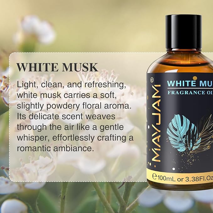 MAYJAM 100ML/3.38FL.OZ White Musk Fragrance Oils with Glass Dropper, Essential Oils for Diffusers for Home, Long Lasting Scented Oils for Diffusers Soap Candle Making