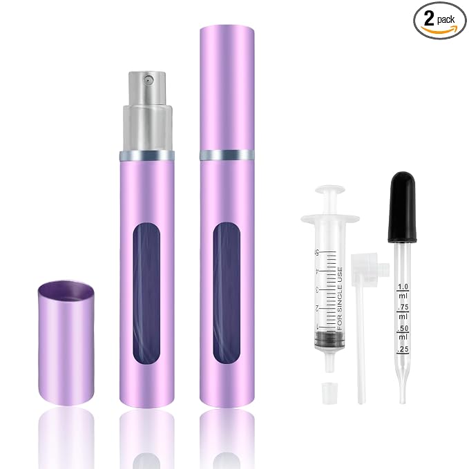 2 Pack Refillable Mini Perfume Atomizer Bottle，Portable Separate Bottles，Travel and Outings Spray Boxes Dispensers 5ml/0.2oz (Purple)