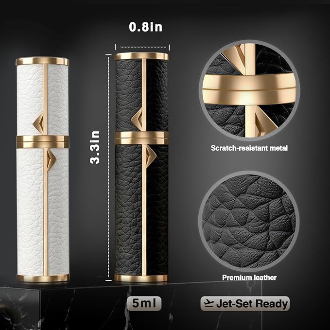 2PCS Perfume Travel Refillable Bottle, Luxury Leather Travel Perfume Atomizer 5ml, TSA Approved Leak-Proof Cologne Sprayer for Men Women, Portable Mini Perfume Bottle for Travel, Daily Use and Gift