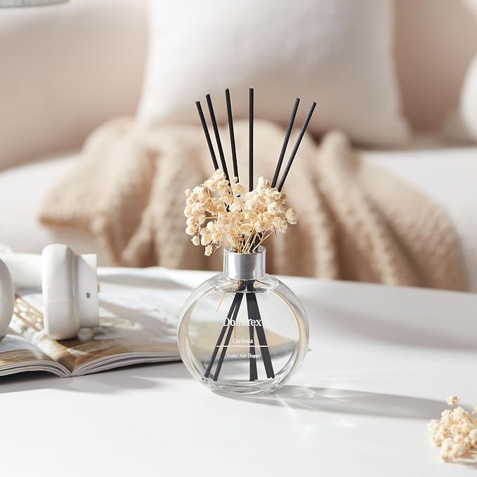 Flower Reed Diffuser Set 5.07oz Gardenia Scent Diffuser with Sticks Home Fragrance Reed Diffuser for Bathroom Shelf Decor