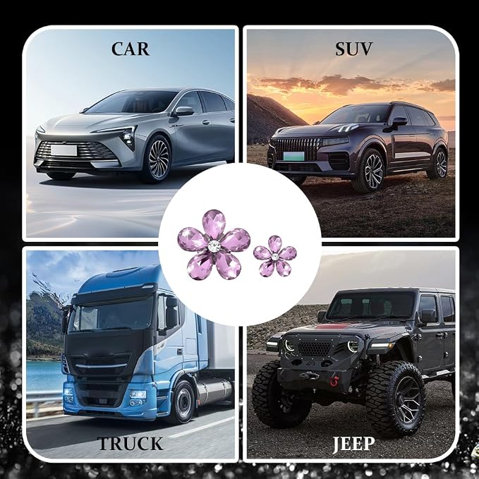 5PCS Bling Daisy Flower Car Air Vent Clips, Car Diffuser Vent Clip, Sparkling Crystal Rhinestone Cute Auto Air Conditioning Clamp, Diamond Air Outlet Clip Decor for Women Girls (Purple)