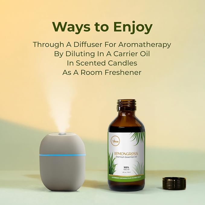 My ACE Lemongrass Essential Oil 4 Fl Oz - Pure & Natural - Premium Grade for Aromatherapy, Diffuser, Skin, Hair, Massage, Candle & Soap Making, Home - Glass Bottle with Dropper - Long Lasting Scent
