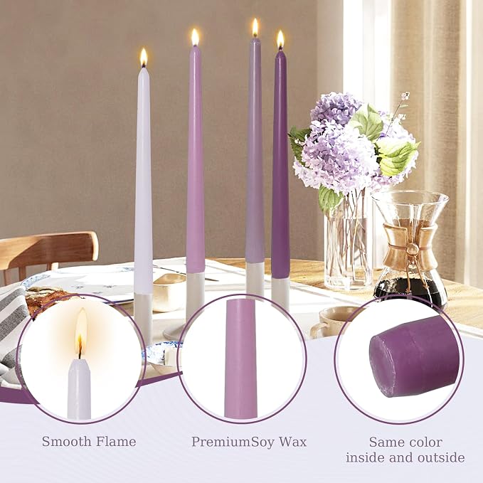 Candlesticks Long Taper Candle,Lavender Scented 10 Inches Gradient Purple Candle Sticks Smokeless Tapered Candles for Home Décor Holiday Gifts