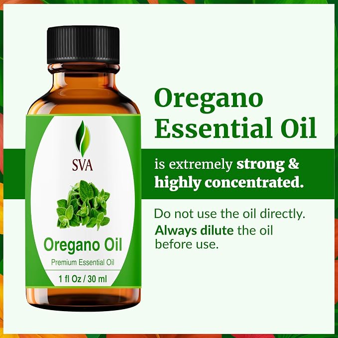 SVA Oregano Essential Oil – 1 Fl Oz – 100% Natural Oregano Oil - for Diffuser, Hair Care, Face, Skin Care, Aromatherapy, Scalp and Body Massage, Soap and Candle Making – with Dropper